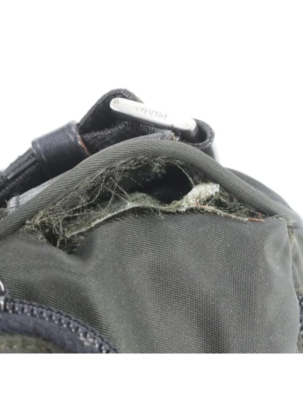 Prada Tessuto Nylon Triangle Logo Khaki Leather Shoulder Bag Crossbody Messenger